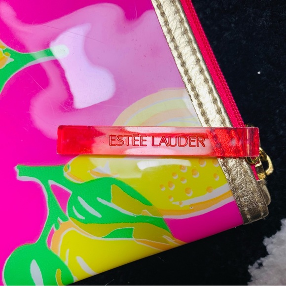 Lily Pulitzer for Estée Lauder Pink and Yellow Lemon Makeup Bag Cosmetic Bag - Picture 5 of 7